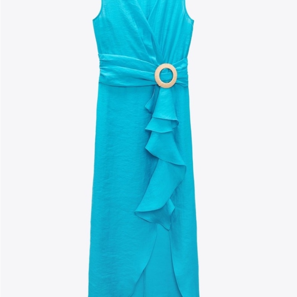 Zara  Turquoise Ruffle Dress - Picture 4 of 6